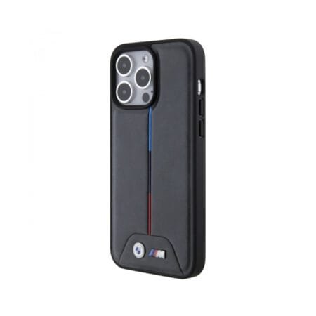 BMW M PU Leather Case with Quilted Tricolor Pattern for iPhone 15 Pro max