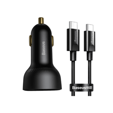 Baseus Car Charger Superme- USB + Type C - QC PD 3.0 100W 5A With Type C To Type C Cable (TZCCZX-01) Black