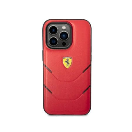 Ferrari PU Leather Case Hot Stamp Contrasted Lines iPhone 14 Pro - Red