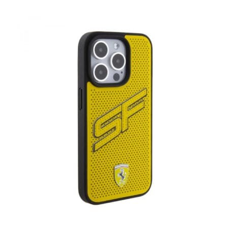 Ferrari PU Leather Case with Big SF Perforated Design for iPhone 15 Promax - Yellow