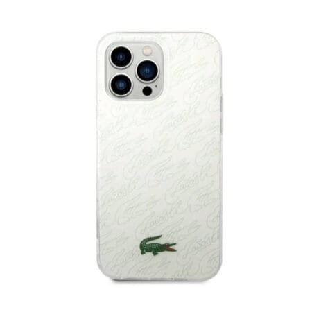 Lacoste Hard Case IML Double Layer & Dyed Bumper Signature Pattern Compatible with iPhone 14 Pro Max - White