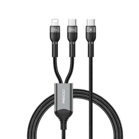 Recci RTC-T16 2 in 1 65W PD Fast Charging with Lightning and Type-C To Type-C PD Cable 1.2M