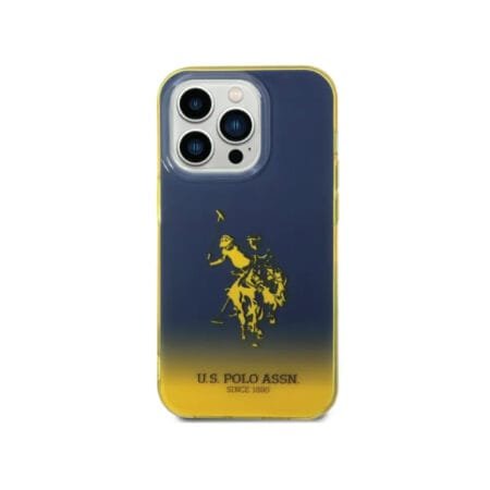 U.S Polo PC/TPU Gradient Case with Dyed Bumper & Horse Logo iPhone 14 Pro Compatibility - Navy/Yellow
