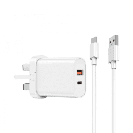 Wiwu Quick PD+QC Fast Charger With USB To Type-C Cable - White WI-U002