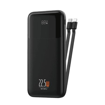 Wiwu WI-P021 22.5W 10000mAH LED Display Built In Cable Power Bank Black